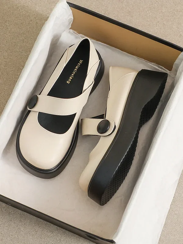 Round Toe Mary Jane Shoes with Thick Soles - British Style Plus Size Women's Shoes