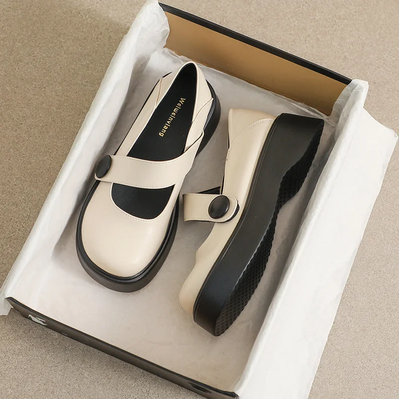 Round Toe Mary Jane Shoes with Thick Soles - British Style Plus Size Women's Shoes
