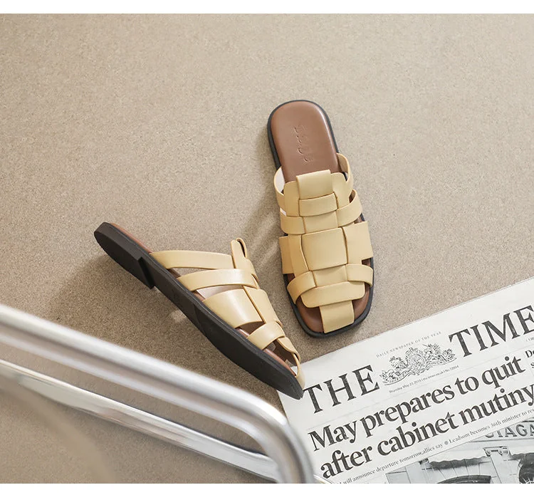 Women Slippers 2023 New Retro Flat Slippers Woven Strappy Sandals - Image 22