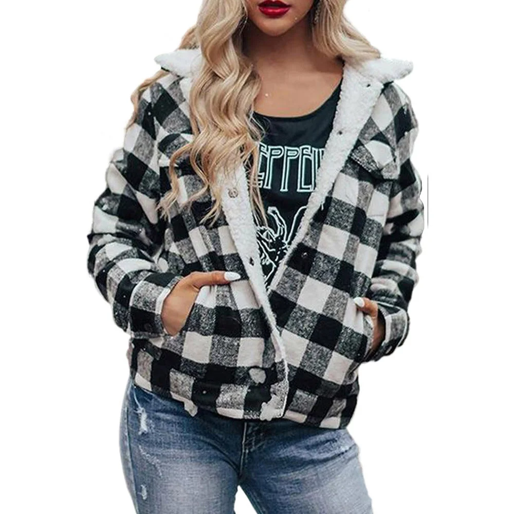 Winter Plus Velvet Thick Plaid Jacket Women's Cardigan Long-sleeved Coat - Image 5