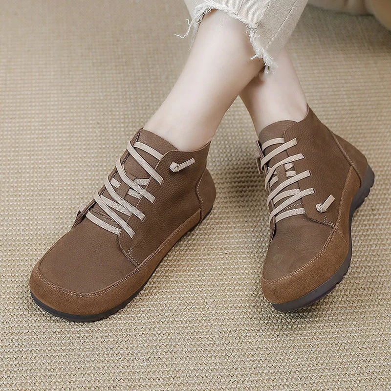 Leather Women's Boots Chunky Heel Soft Sole Soft Surface Casual Shoes - Image 2