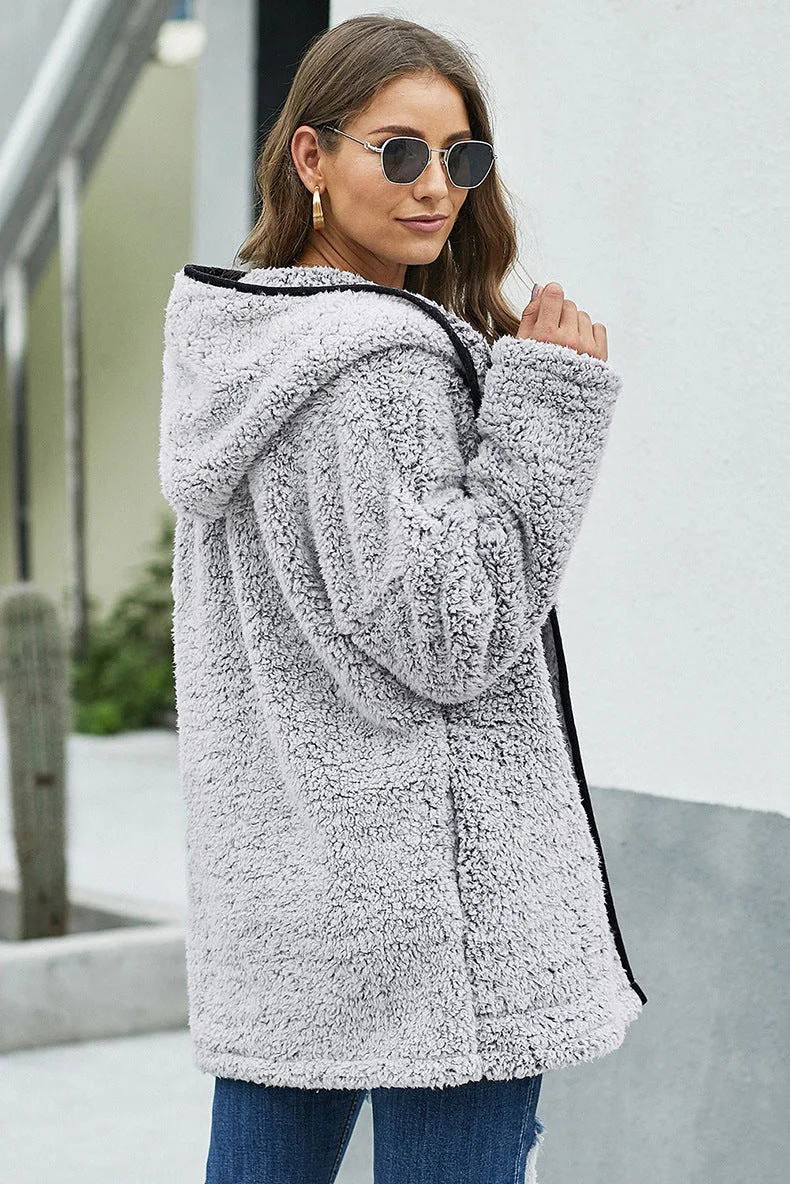 Fleece Thickened Hooded Jacket Women's Mid-length Loose Casual Jacket - Image 27