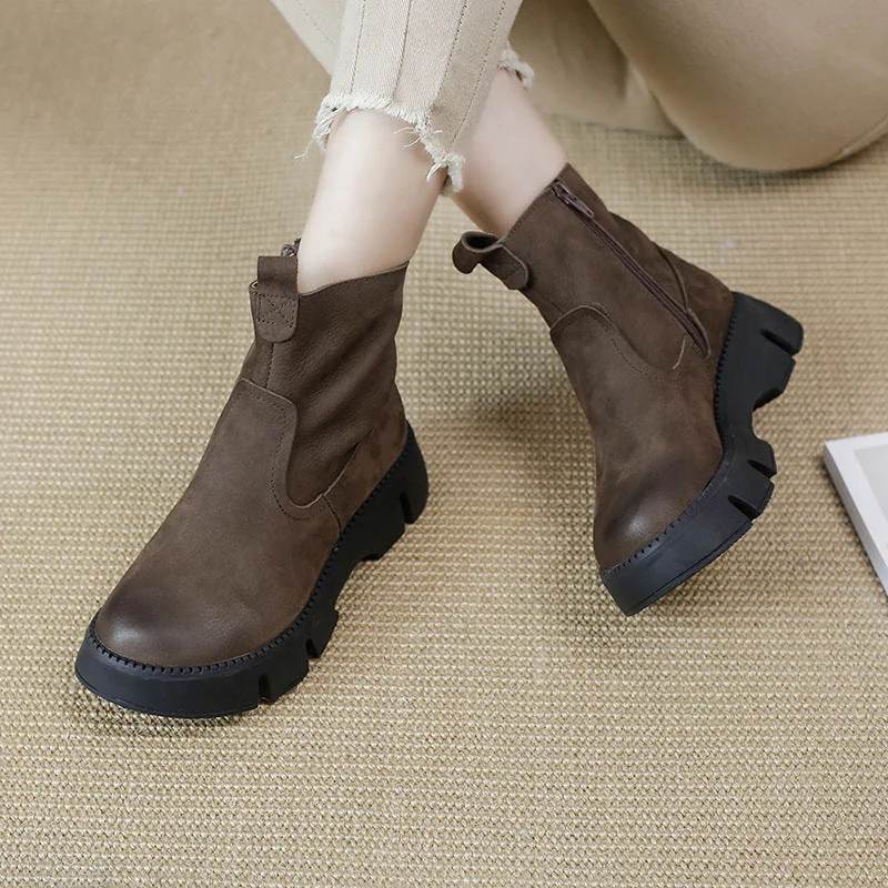 Vintage Thick Sole Wedge Shoes Soft Leather Women's Martin Boots - Image 2