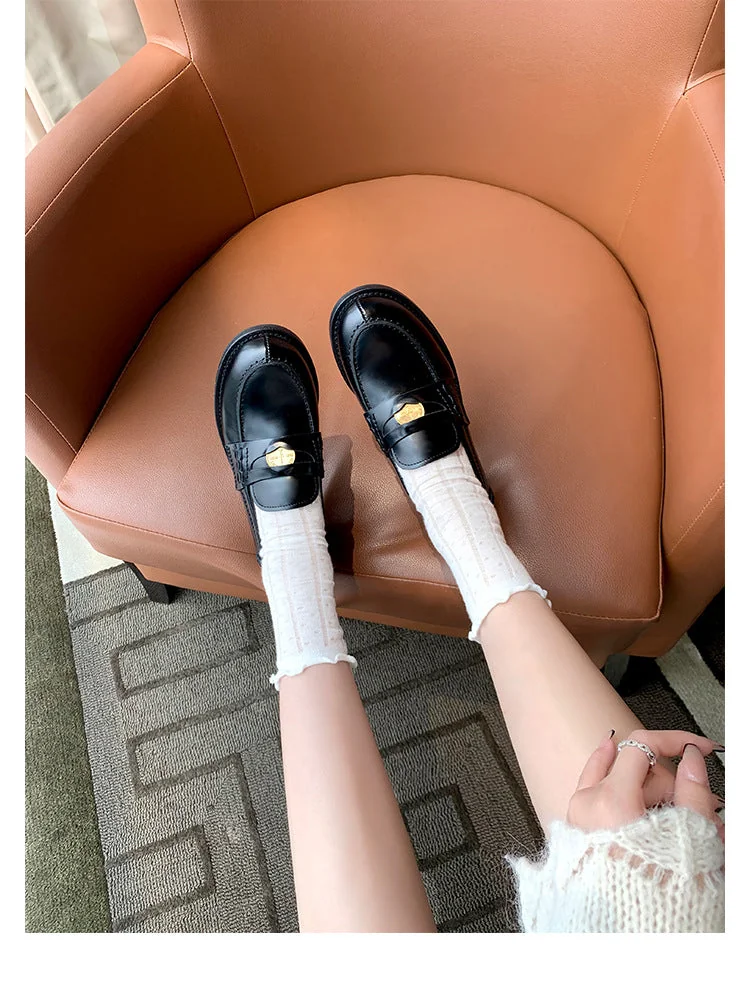 Retro Single Shoes Thick Heel Thick Sole British Style Loafers for Women - Image 25