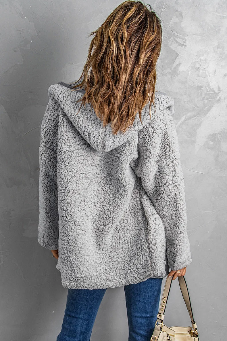 Fleece Thickened Hooded Jacket Women's Mid-length Loose Casual Jacket - Image 21