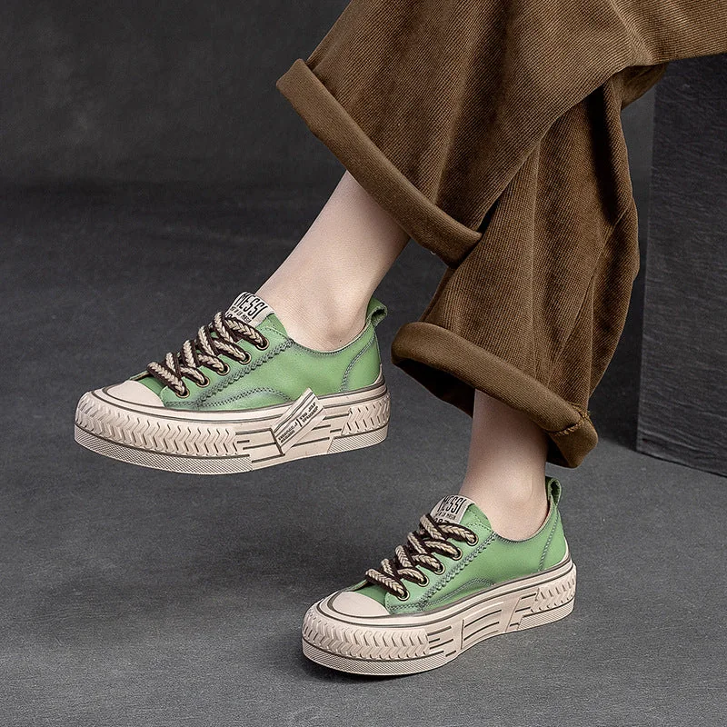 Spring New Flat Bottom Low-cut Color Rubbing Retro Front Tie Top Layer Leather Shoes - Image 4