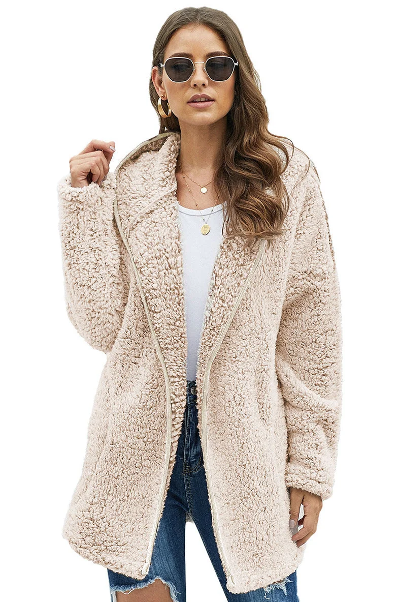 Fleece Thickened Hooded Jacket Women's Mid-length Loose Casual Jacket - Image 10