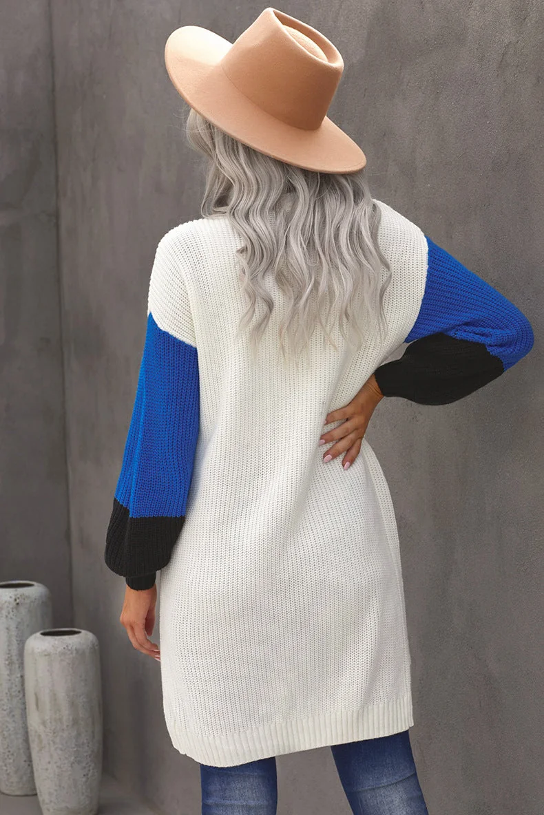 colorblock long sleeve cardigan sweater coat women's medium long loose sweater - Image 14