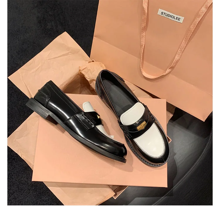 Retro Single Shoes Thick Heel Thick Sole British Style Loafers for Women - Image 36