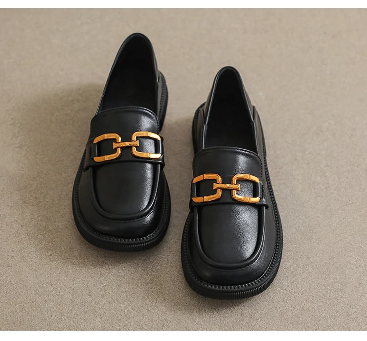 Thick Sole Loafers Women's Chunky Heel Shoes Women's Small Leather Shoes - Image 13