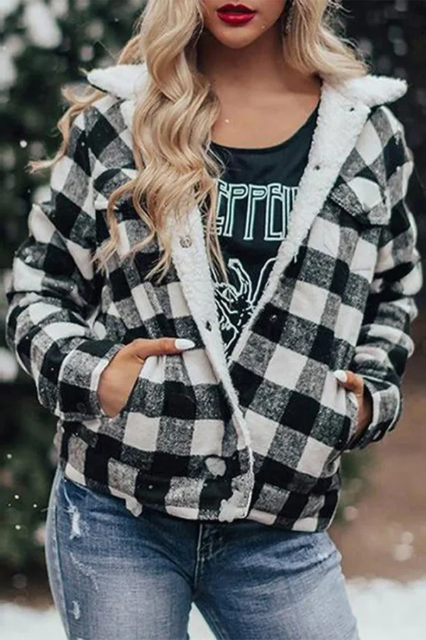 Winter Plus Velvet Thick Plaid Jacket Women's Cardigan Long-sleeved Coat