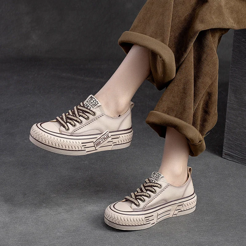 Spring New Flat Bottom Low-cut Color Rubbing Retro Front Tie Top Layer Leather Shoes - Image 3