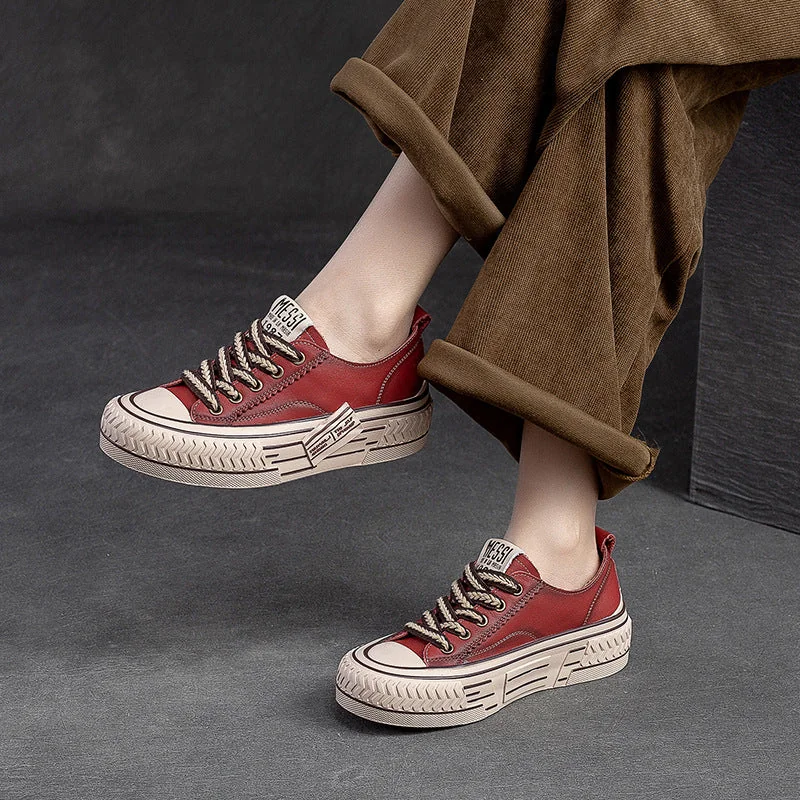 Spring New Flat Bottom Low-cut Color Rubbing Retro Front Tie Top Layer Leather Shoes - Image 2