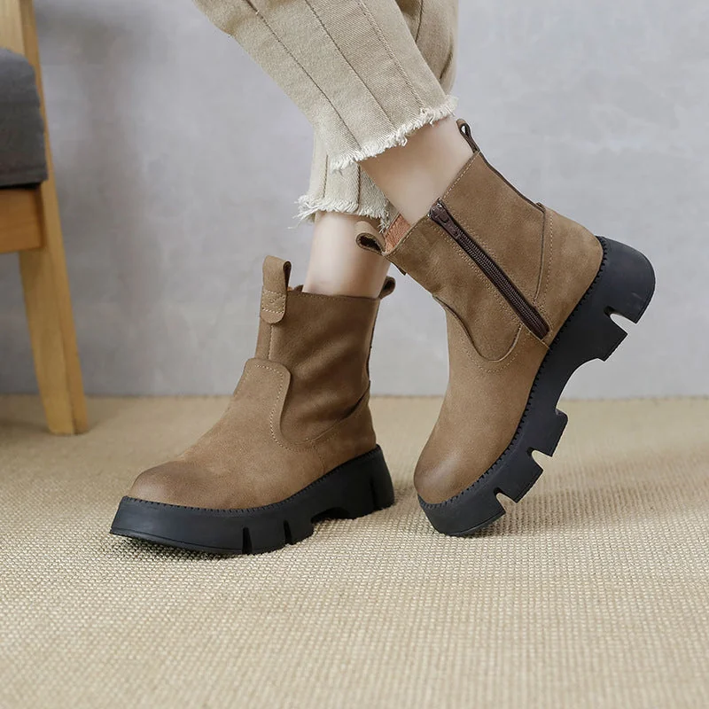 Vintage Thick Sole Wedge Shoes Soft Leather Women's Martin Boots - Image 3