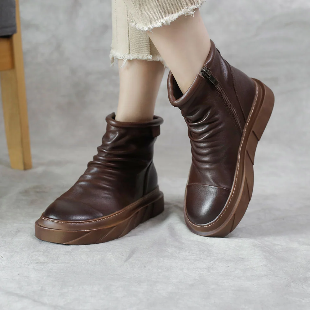 Women's Leather Martin Boots Cowhide Ankle Shoe Soft Leather Soft Sole - Image 4