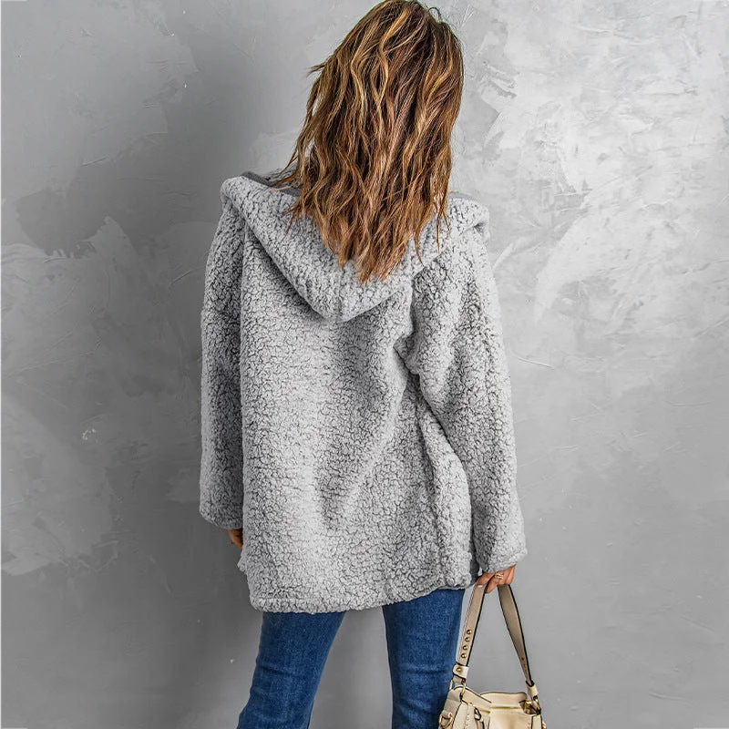 Fleece Thickened Hooded Jacket Women's Mid-length Loose Casual Jacket - Image 2