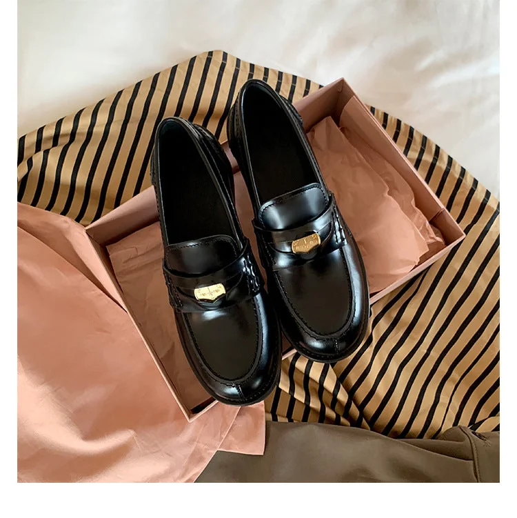 Retro Single Shoes Thick Heel Thick Sole British Style Loafers for Women - Image 7