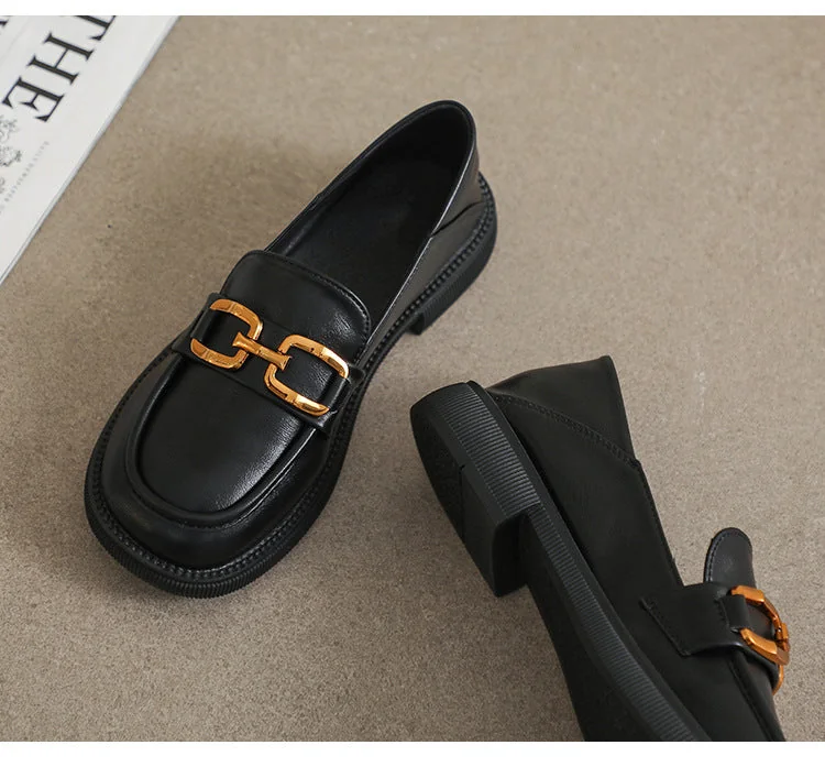 Thick Sole Loafers Women's Chunky Heel Shoes Women's Small Leather Shoes - Image 11