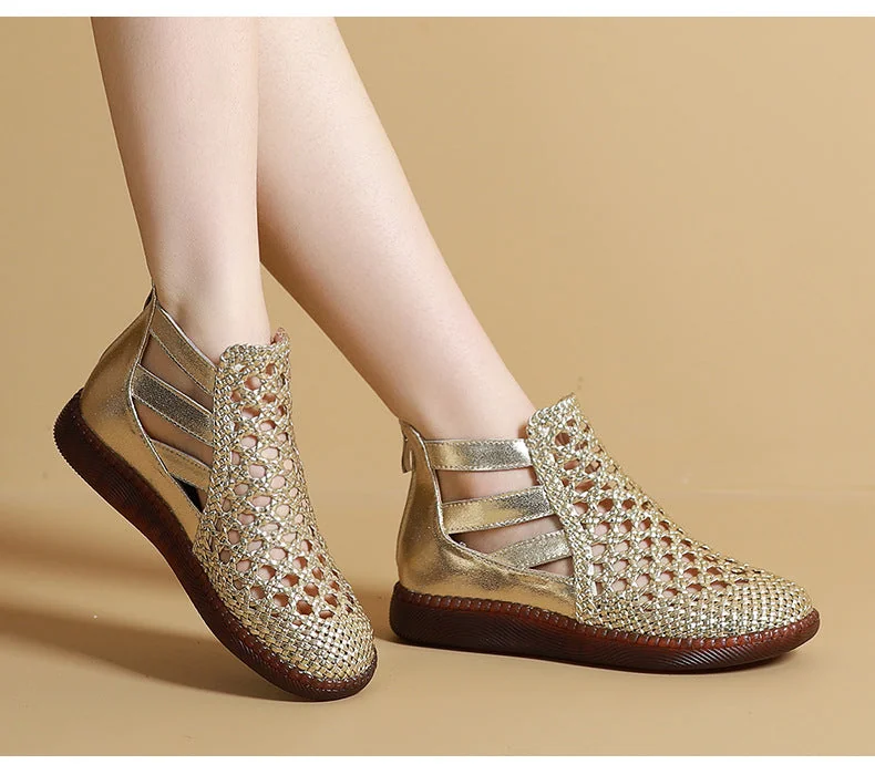 Women Sandals Retro Hollow Leather Ladies Flat Comfortable Casual Shoes - Image 12
