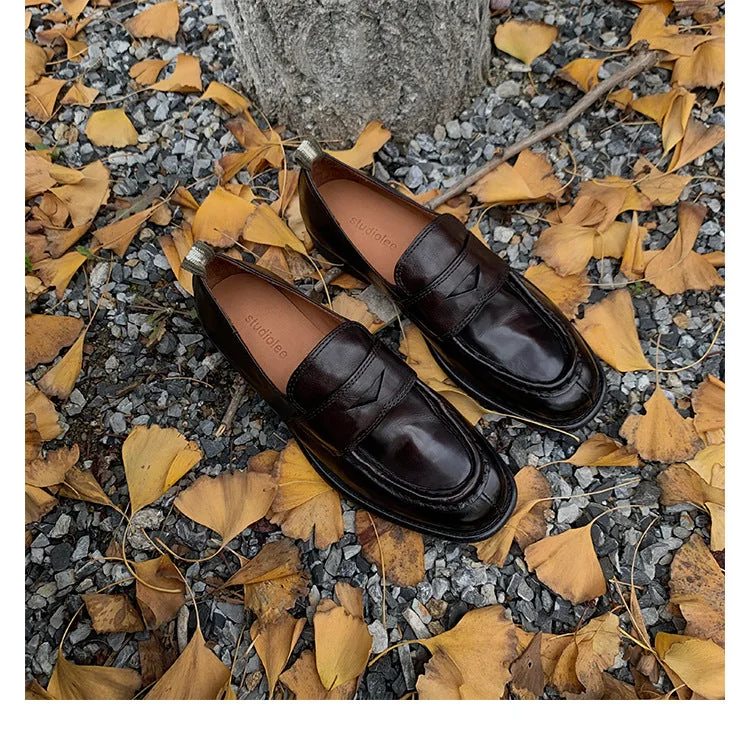 Women's New Vintage Leather British Style Handmade Loafers - Image 11