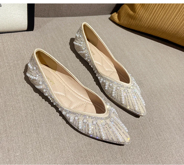Summer Soft Bottom Pointed Toe Flat Shoes With Pearl Rhinestone Accents - Image 20