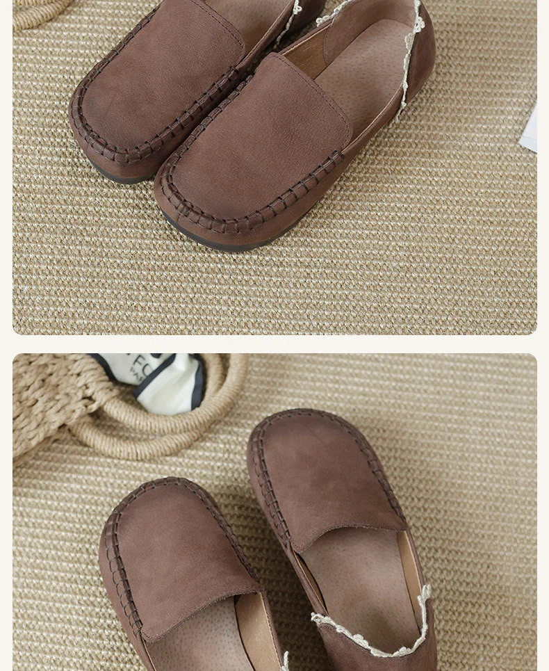 Handmade Ladies Genuine Leather Loafers Lace Trimmed Flat Shoes - Image 8