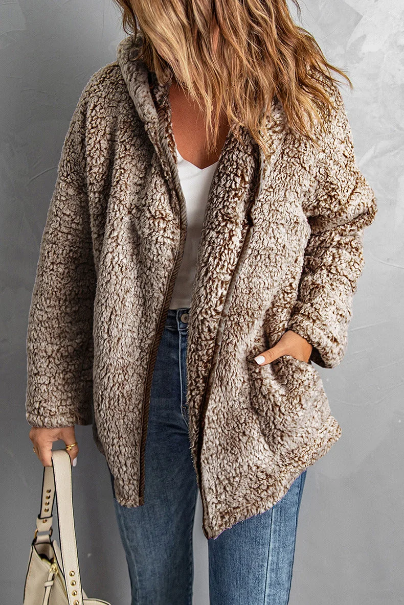 Fleece Thickened Hooded Jacket Women's Mid-length Loose Casual Jacket - Image 28