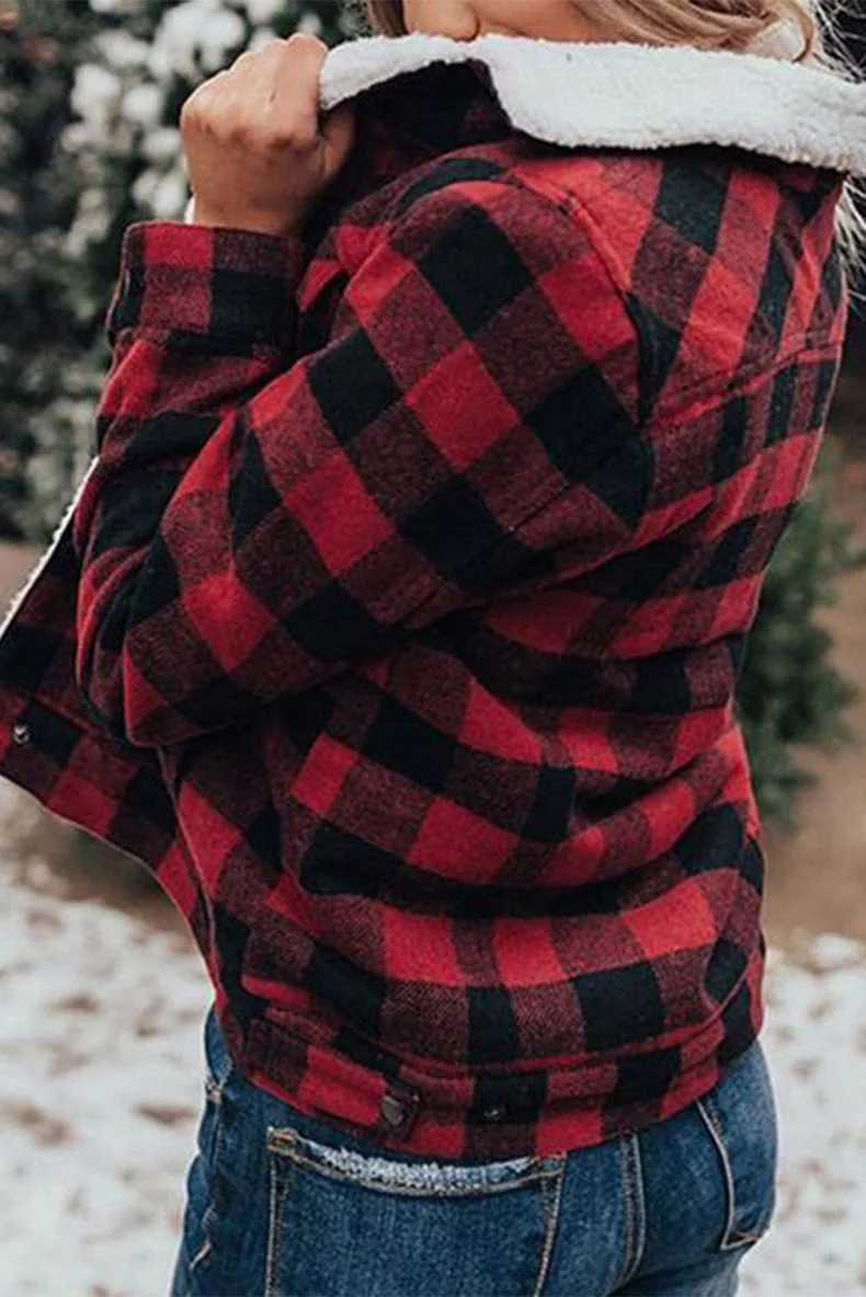 Winter Plus Velvet Thick Plaid Jacket Women's Cardigan Long-sleeved Coat - Image 18