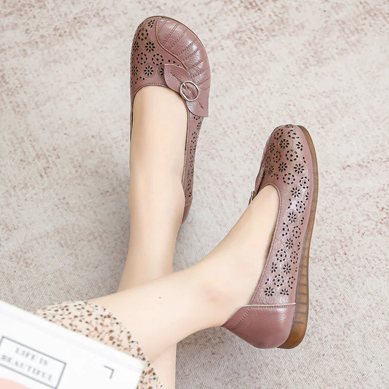 Retro Handmade Leather Sandals Women's Flat Hollow Sandals - Image 5