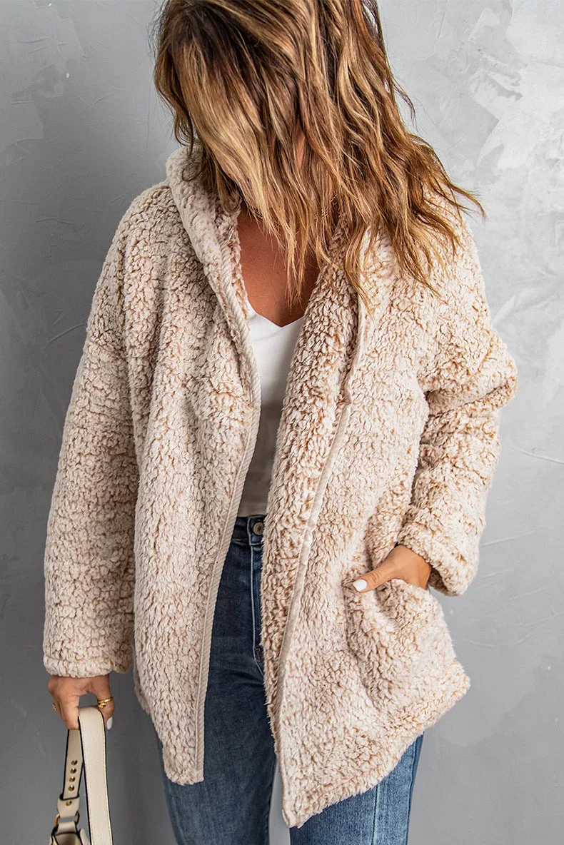 Fleece Thickened Hooded Jacket Women's Mid-length Loose Casual Jacket - Image 22