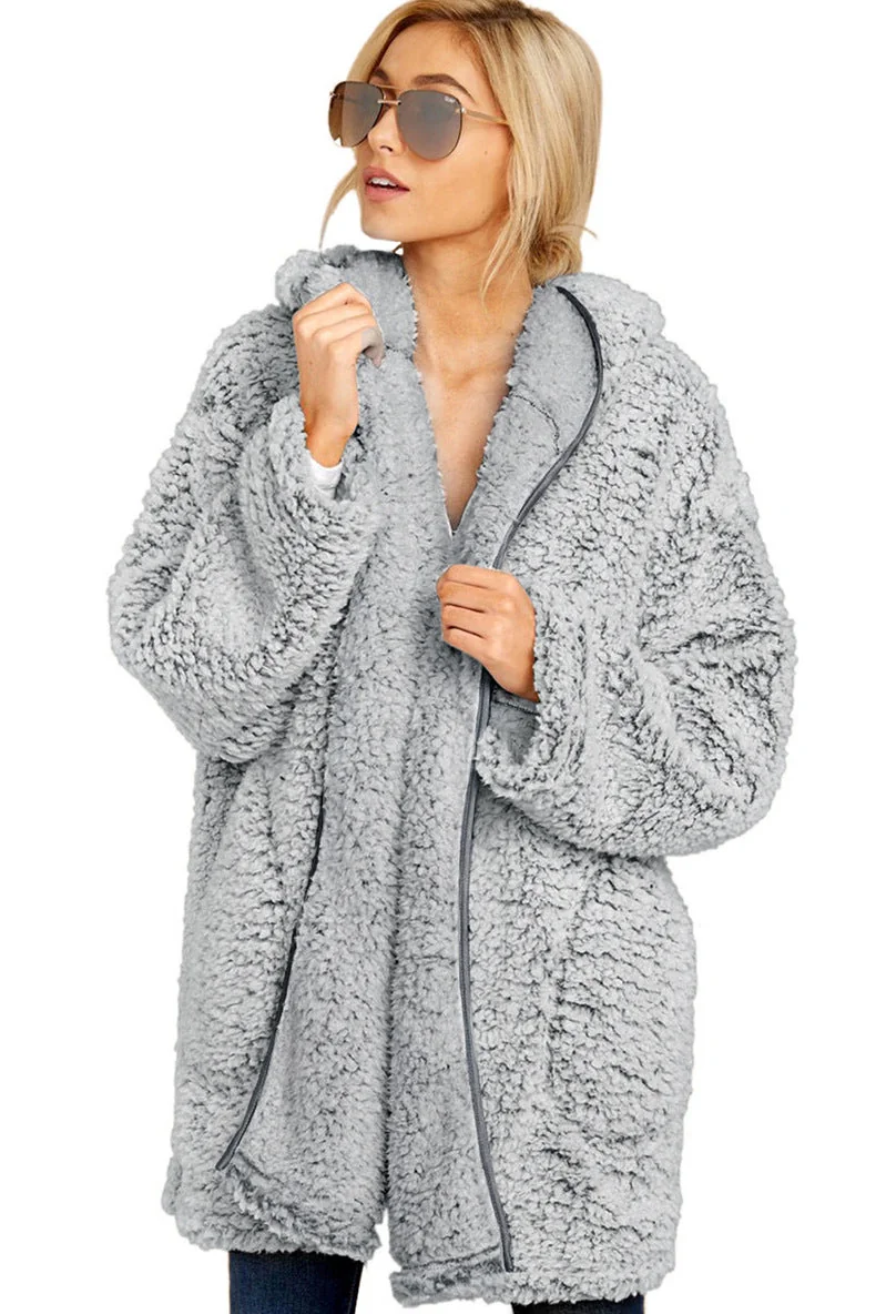Fleece Thickened Hooded Jacket Women's Mid-length Loose Casual Jacket - Image 9