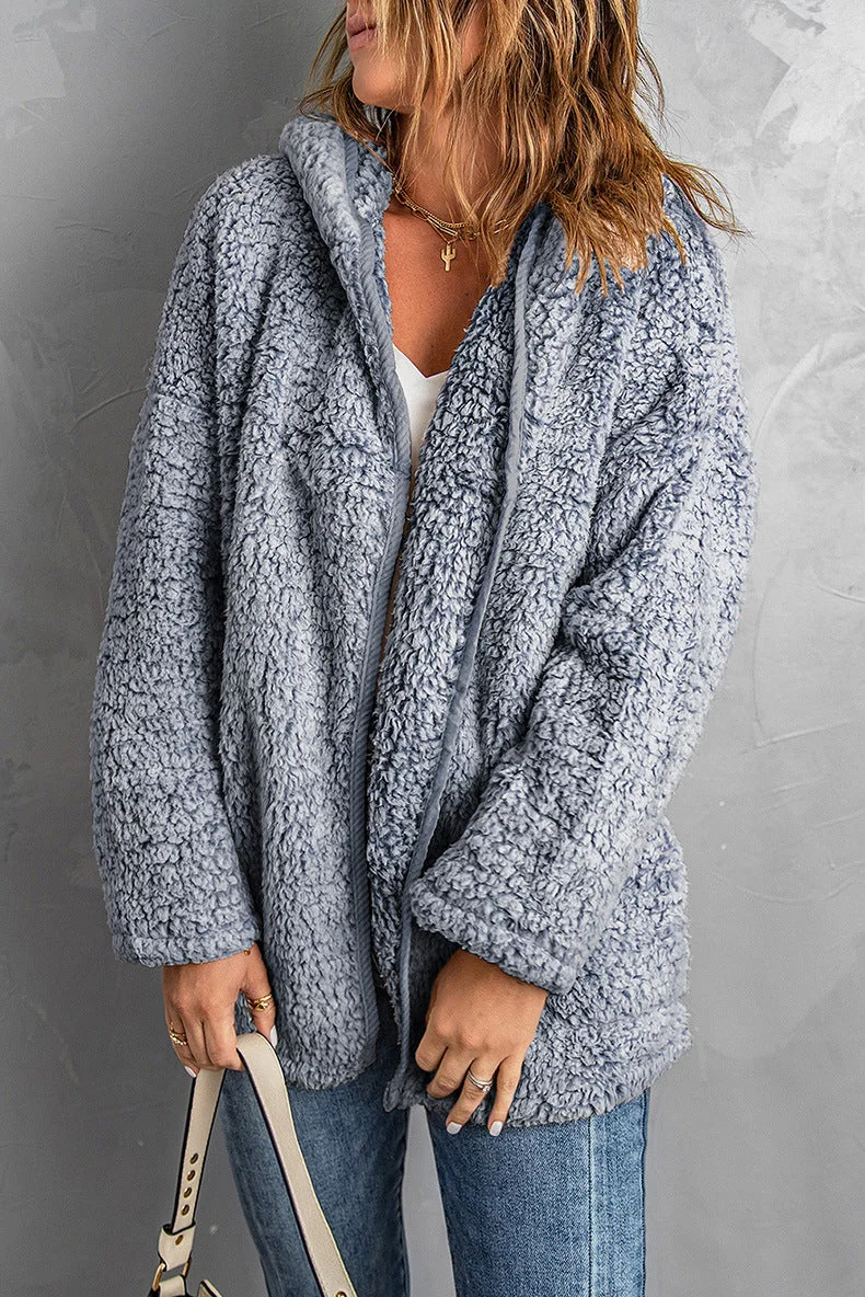Fleece Thickened Hooded Jacket Women's Mid-length Loose Casual Jacket - Image 14