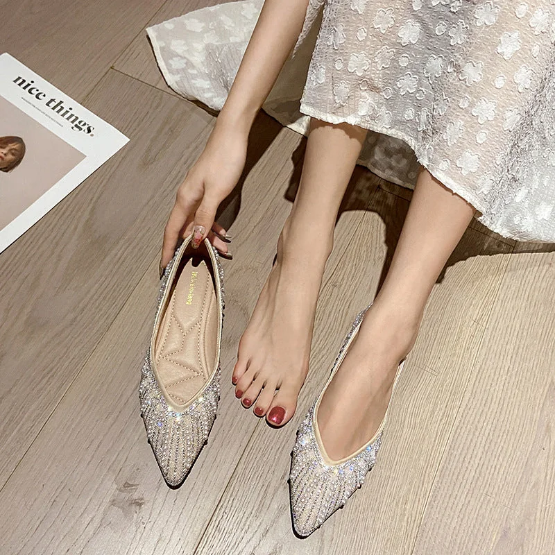 Summer Soft Bottom Pointed Toe Flat Shoes With Pearl Rhinestone Accents - Image 2