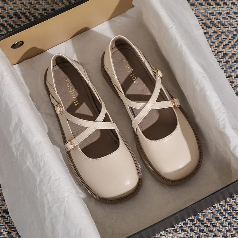 Womens Flat Bottom Round Toe Mary Jane Shoes Soft Non-slip Cross Straps - Image 25