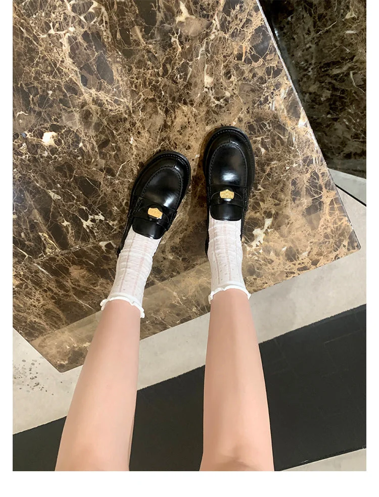 Retro Single Shoes Thick Heel Thick Sole British Style Loafers for Women - Image 31