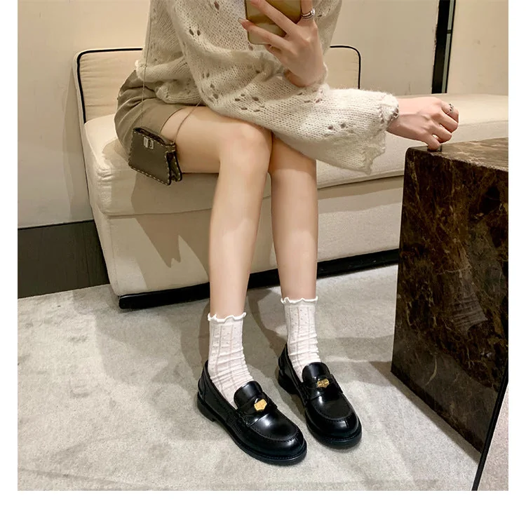 Retro Single Shoes Thick Heel Thick Sole British Style Loafers for Women - Image 23