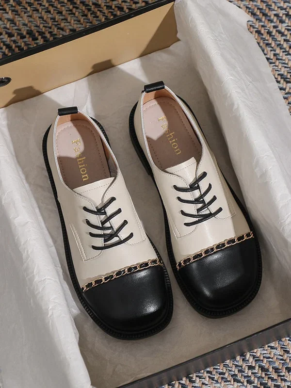 Thick Sole Loafers Women's Lace Up Soft Sole British Style Shoes