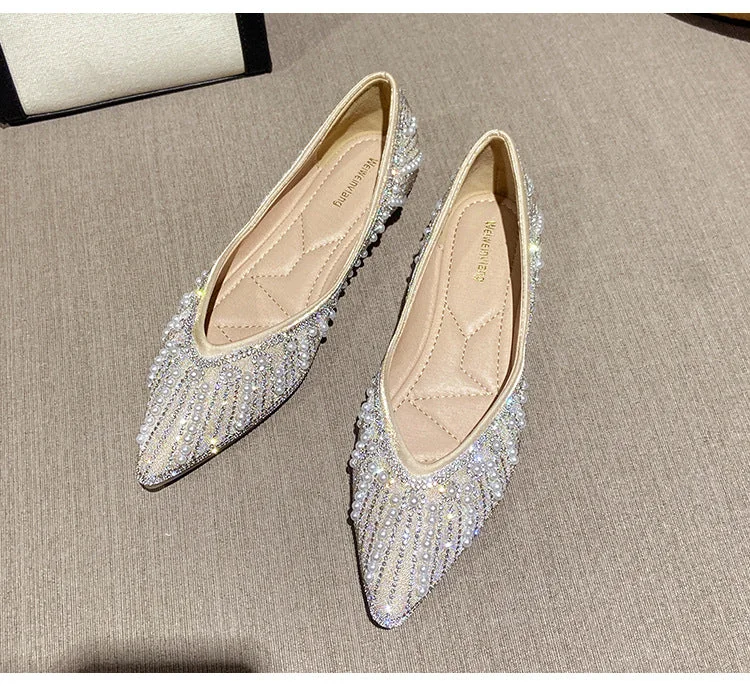 Summer Soft Bottom Pointed Toe Flat Shoes With Pearl Rhinestone Accents - Image 18