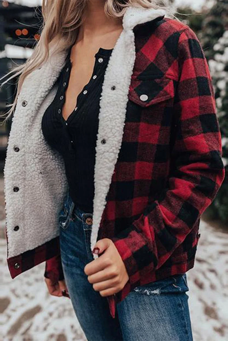 Winter Plus Velvet Thick Plaid Jacket Women's Cardigan Long-sleeved Coat - Image 17
