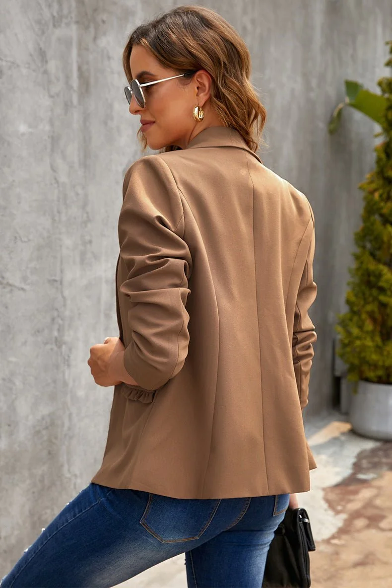 Side Pocket Blazer Women Small Suit Solid Color Casual Jacket - Image 16