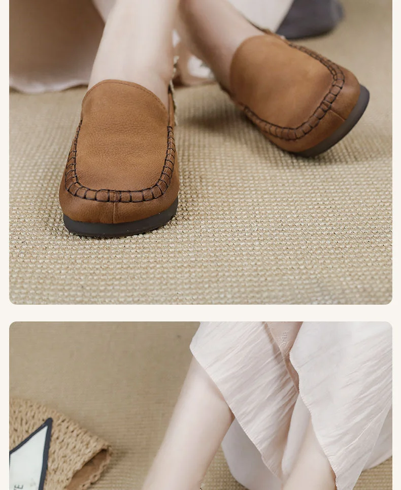 Handmade Ladies Genuine Leather Loafers Lace Trimmed Flat Shoes - Image 13
