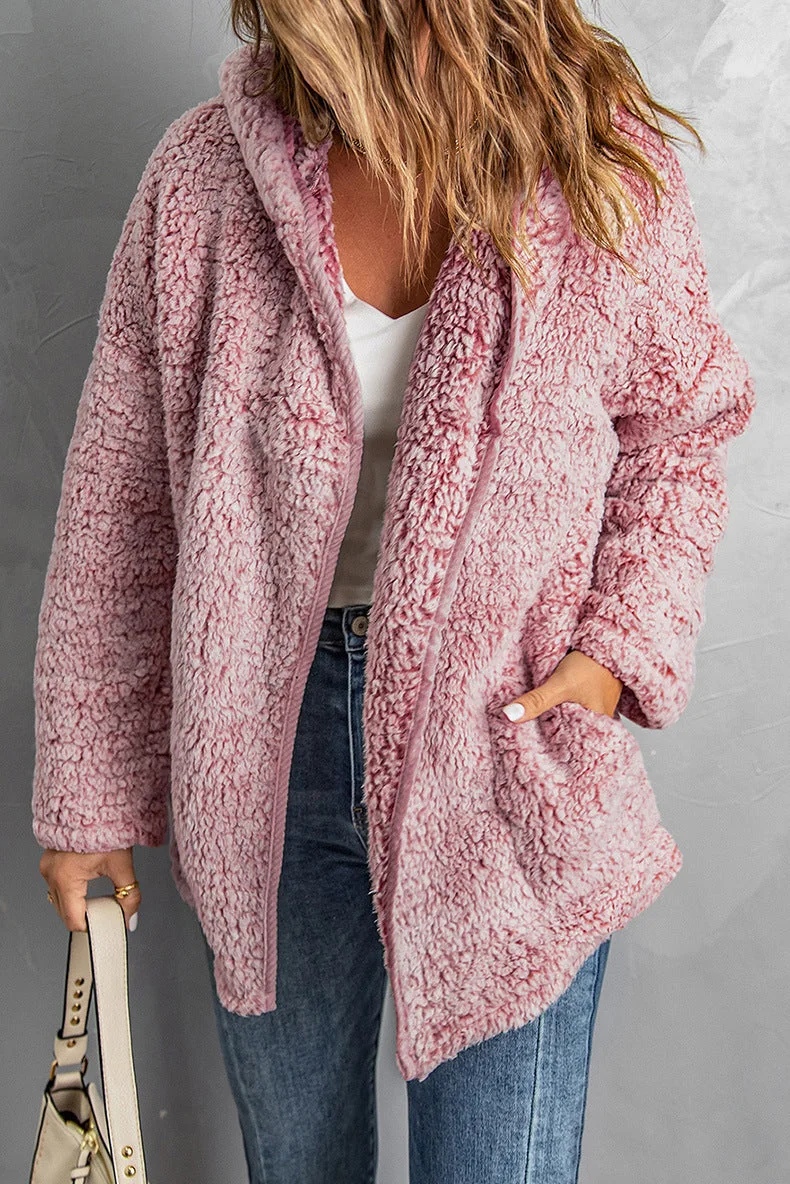 Fleece Thickened Hooded Jacket Women's Mid-length Loose Casual Jacket - Image 13