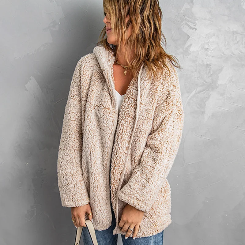 Fleece Thickened Hooded Jacket Women's Mid-length Loose Casual Jacket - Image 3