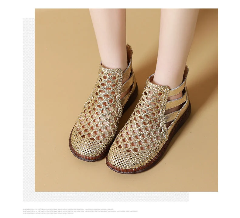 Women Sandals Retro Hollow Leather Ladies Flat Comfortable Casual Shoes - Image 13
