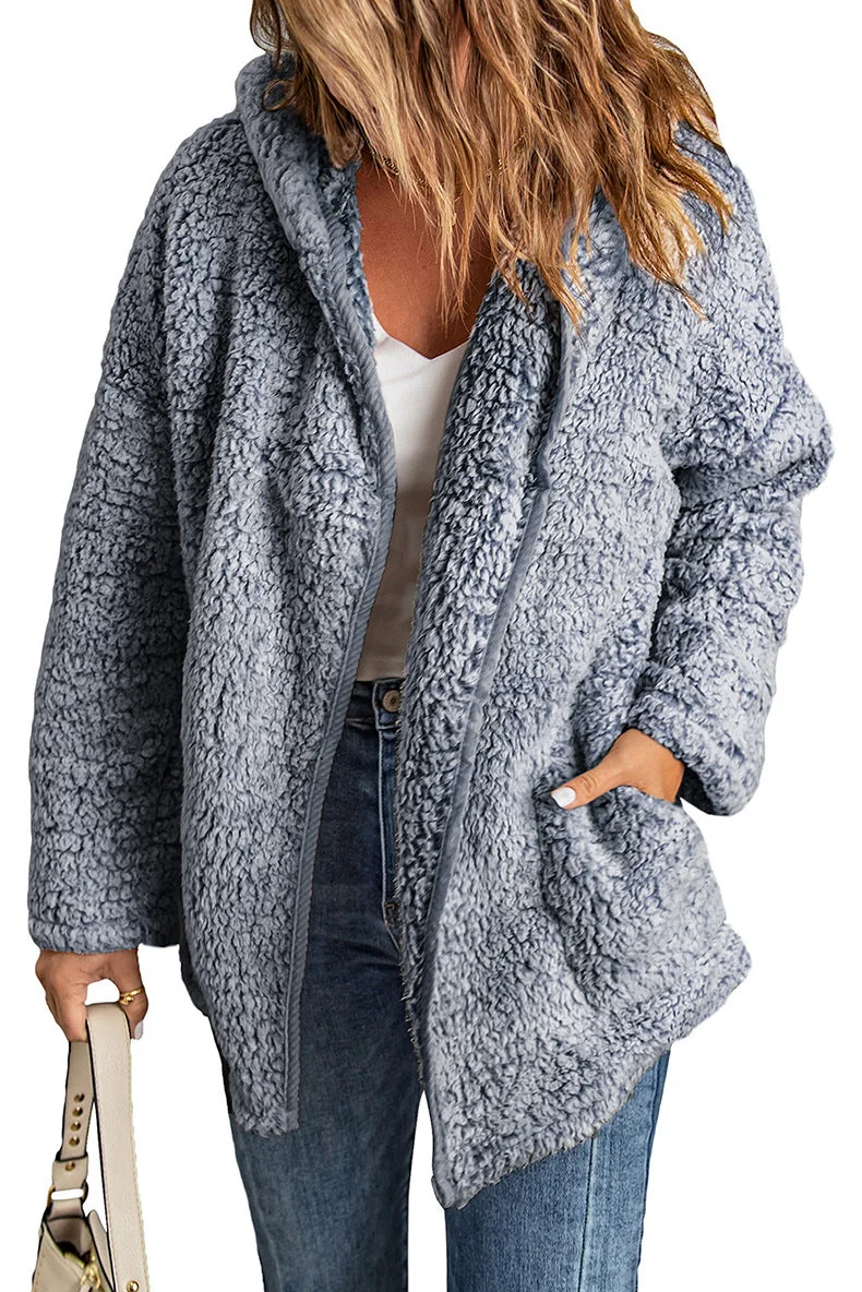 Fleece Thickened Hooded Jacket Women's Mid-length Loose Casual Jacket - Image 7
