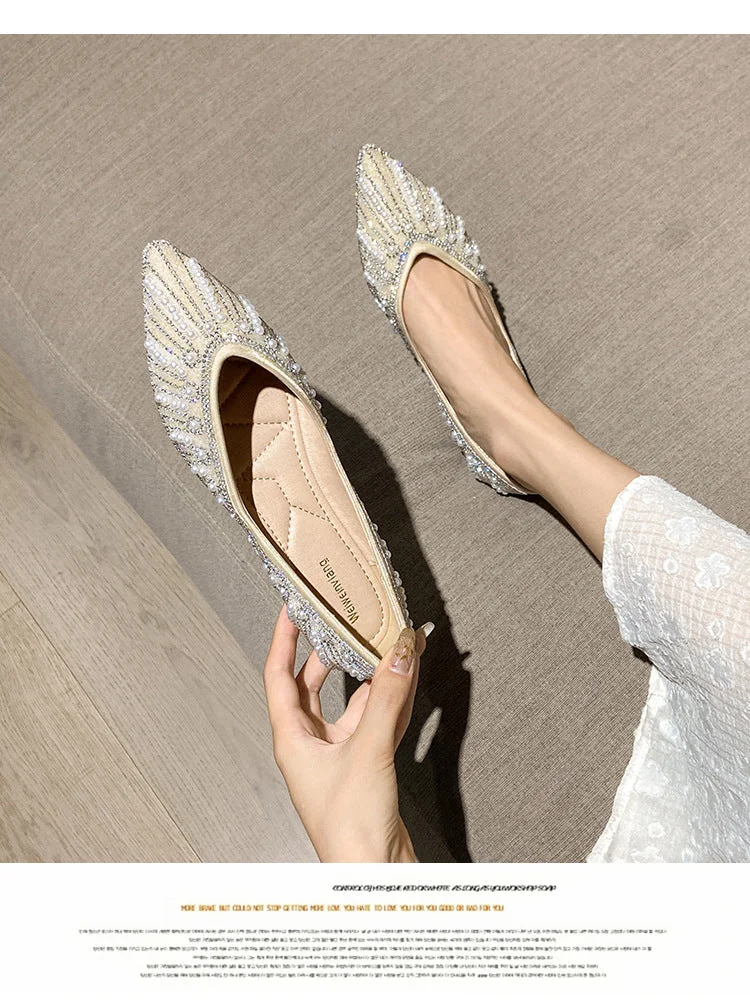Summer Soft Bottom Pointed Toe Flat Shoes With Pearl Rhinestone Accents - Image 13