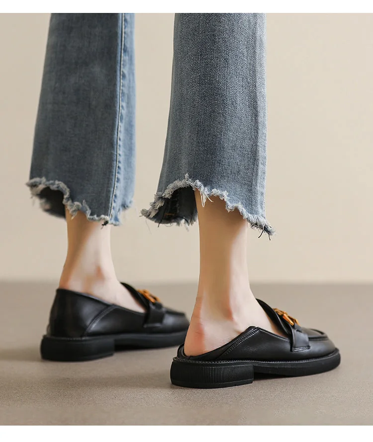 Thick Sole Loafers Women's Chunky Heel Shoes Women's Small Leather Shoes - Image 10