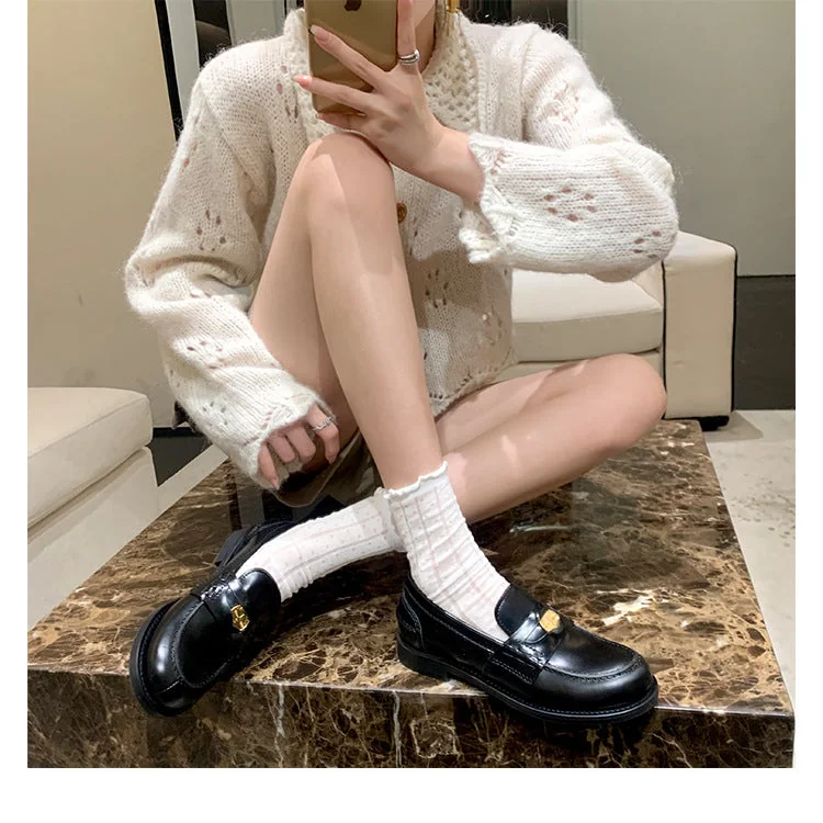 Retro Single Shoes Thick Heel Thick Sole British Style Loafers for Women - Image 29