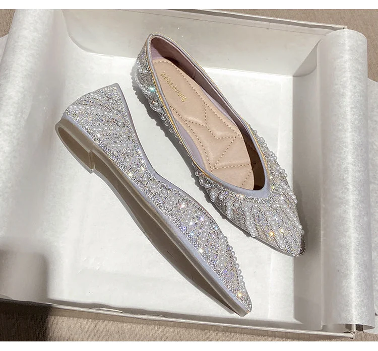 Summer Soft Bottom Pointed Toe Flat Shoes With Pearl Rhinestone Accents - Image 17