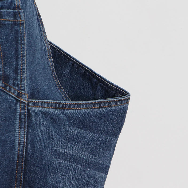 Irregular Women's Washed Blue Denim Skirt with Exaggerated Big Pocket and Small Slit - Image 8